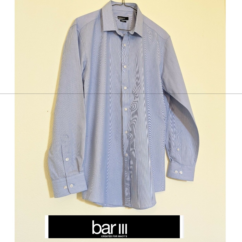 Bar lll Mens Blue Pinstripe M 15.5 32/33 Slim Fit